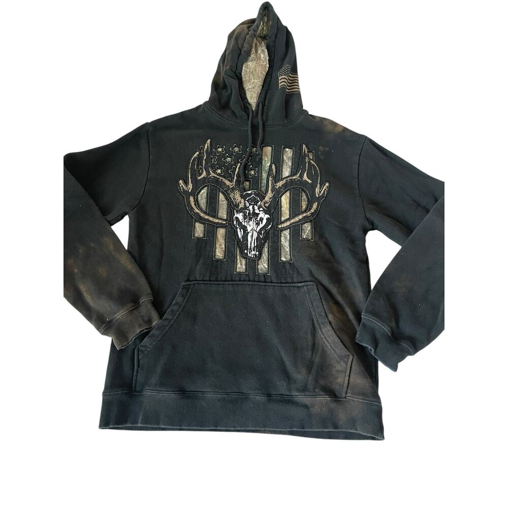 Buck Wear Black American Flag Graphic Pullover Hoodie Men's Size Medium